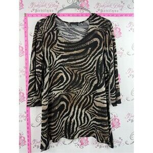 Initiatives shirt Women's Zebra-Print Scoop Neck Blouse in Black and Tan